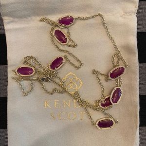 Silver and purple stone long necklace. Not worn